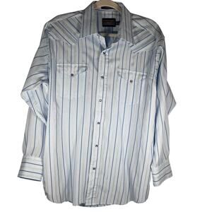 Panhandle Slim Long Sleeve Pearl Snap Blue Striped Western Shirt Size 16.5 - 34